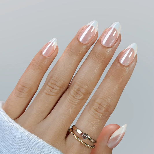 Glazed French - Classic Almond White Tip Press-on Nails