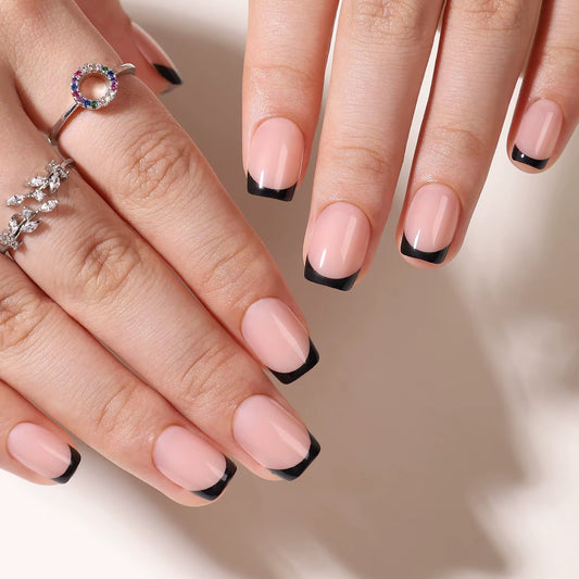 French girlie- Classic Square Black Tip Press-on Nails
