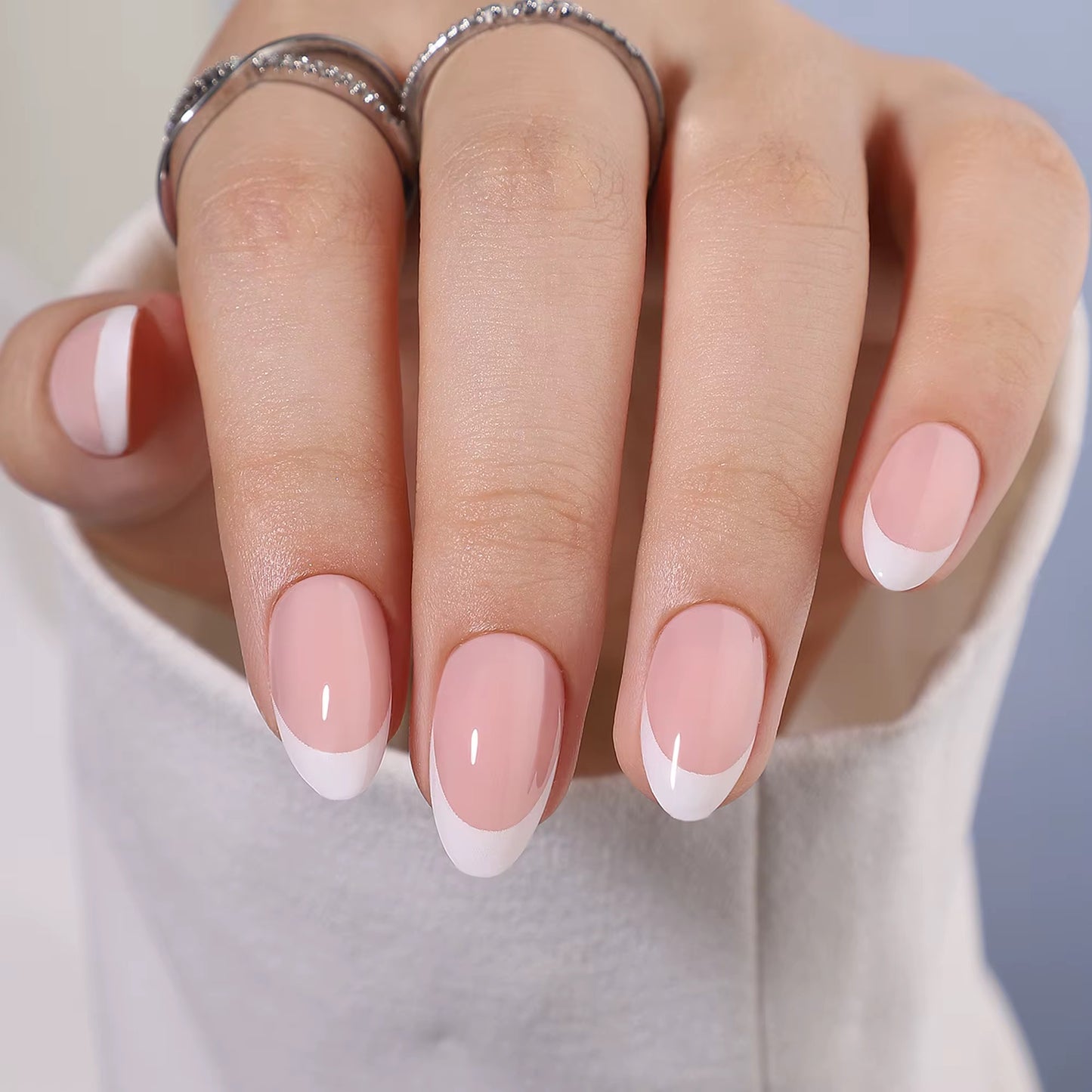 French Love- Classic Almond White Tip Press-on Nails
