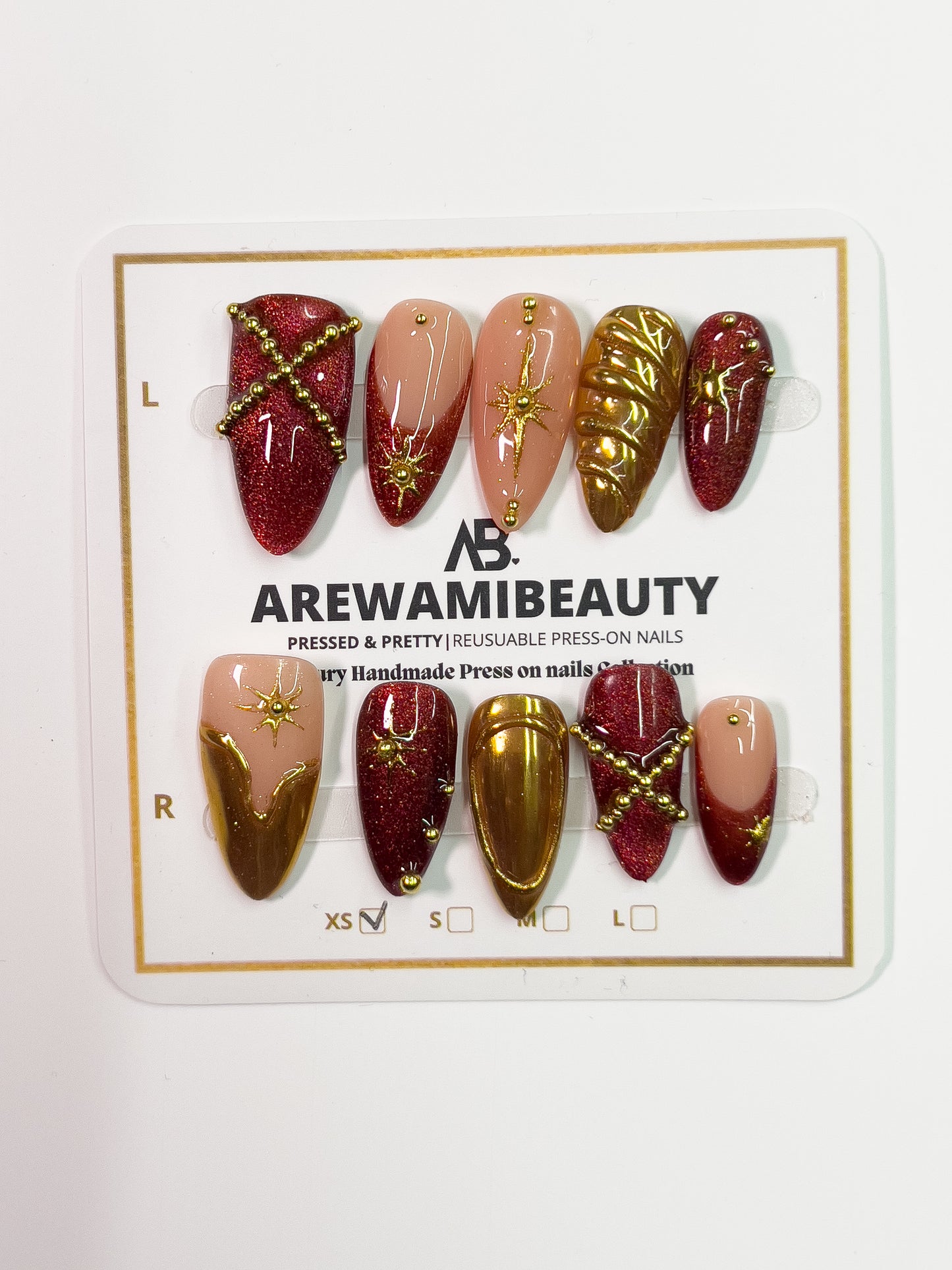 French gold - Handmade Pop On Acrylic Press On Nails