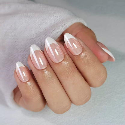 Glazed French - Classic Almond White Tip Press-on Nails