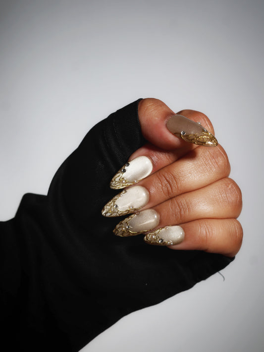 Minty-Glass Cat eye Handmade Pop On Acrylic Press On Nails