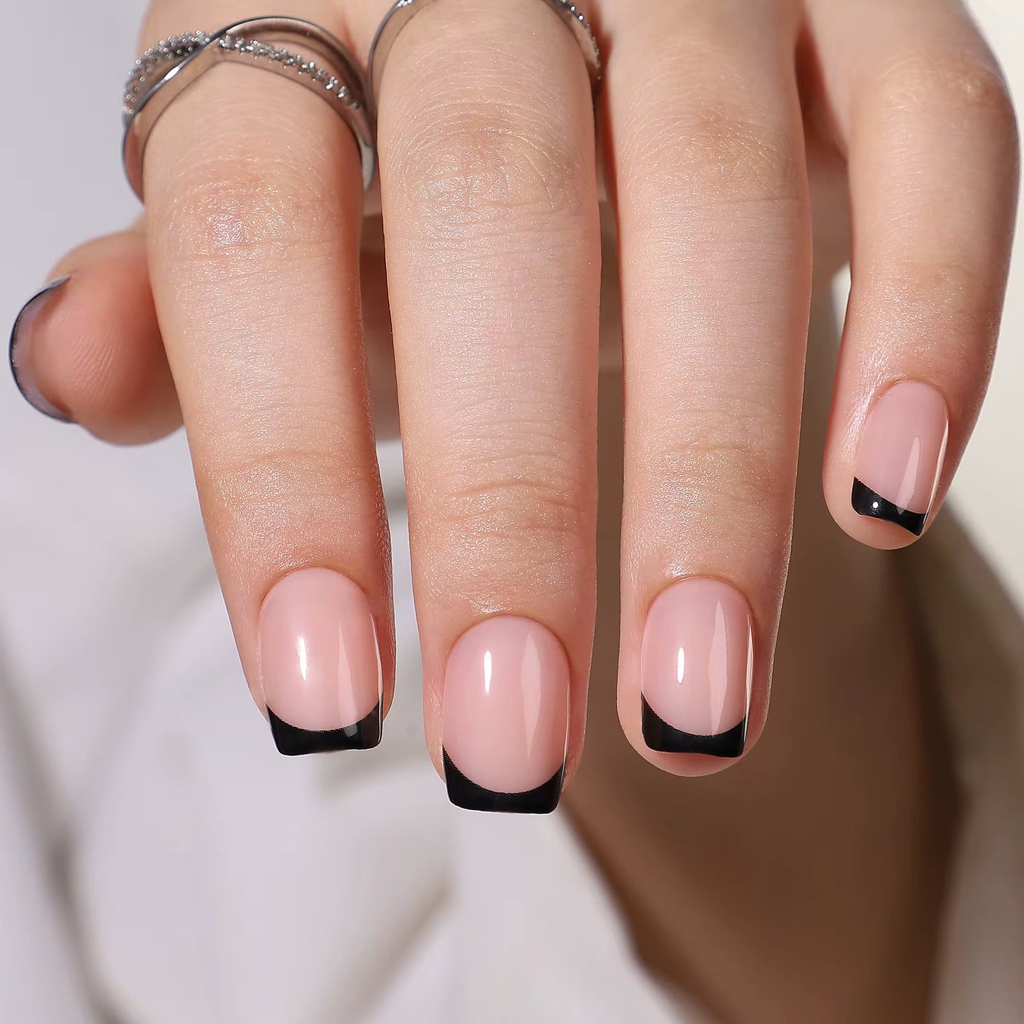 French girlie- Classic Square Black Tip Press-on Nails
