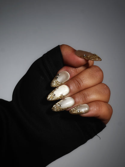 Minty-Glass Cat eye Handmade Pop On Acrylic Press On Nails