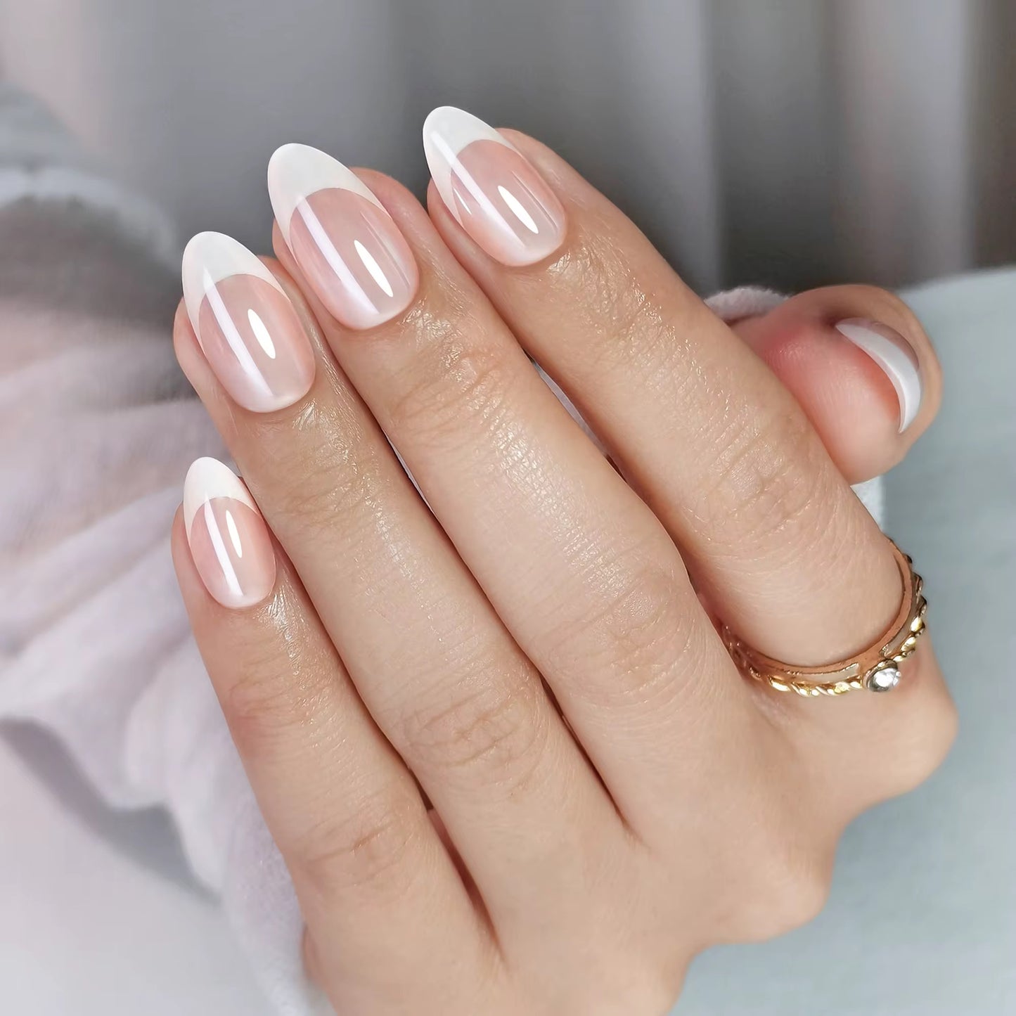 Glazed French - Classic Almond White Tip Press-on Nails