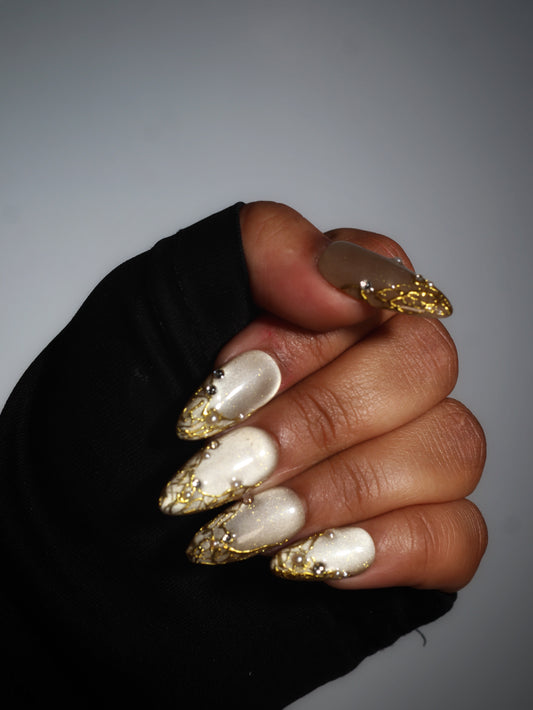 Minty-Glass Cat eye Handmade Pop On Acrylic Press On Nails